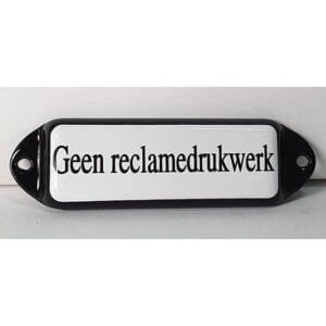 Emaille tekstbord Geen reclamedrukwerk