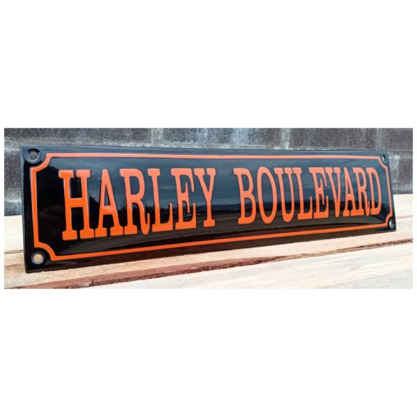 Emaille bord Harley Boulevard oranje